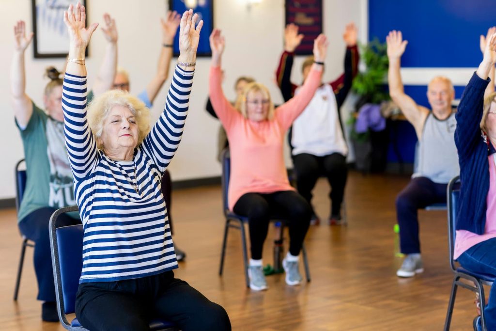 seniors stretching at meadow view senior care